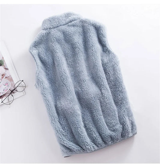 2026 Autumn Winter Polar Fleece Vest Women Coat High Collar Zipper Sleeveless Jacket Warm Coral Velvet Vest Female Waistcoat 4XL