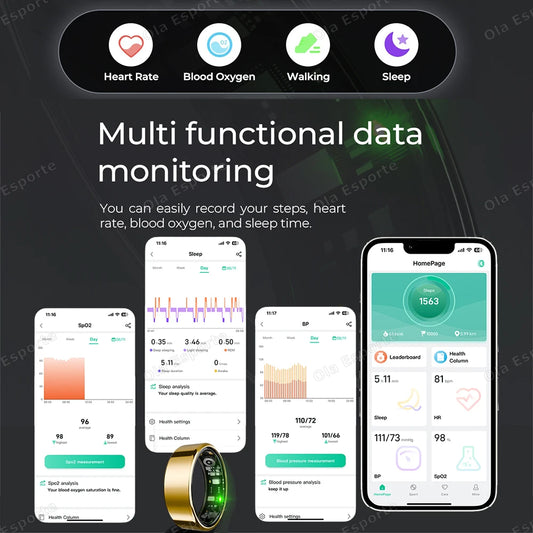 2025 New Smart Ring Heart Rate Blood Pressure Sleep Monitoring Motion Tracking IP68 Waterproof Men Women Smart Ring Holiday Gift