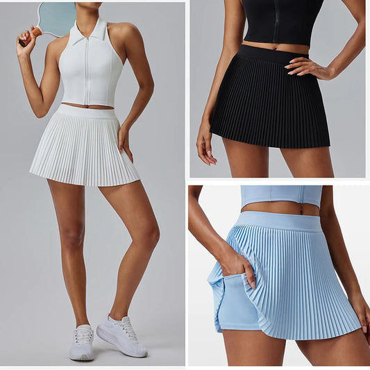 2025 Organ Pleated Tennis Skirt for Women Fake Two-piece Anti-exposed Sports Fitness Badminton Skirt Golf Skirt Summer Suit