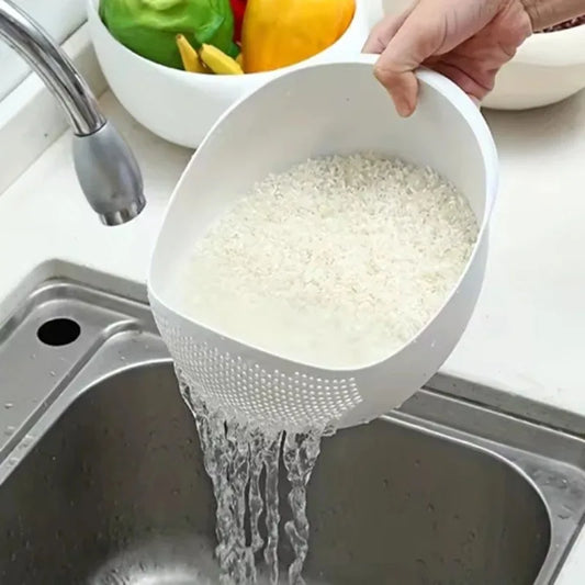 1PC- Silicone Colander Rice Bowl Drain Basket Fruit Bowl Washing Drain Basket with Handle Washing Basket Home Kitchen Organizer