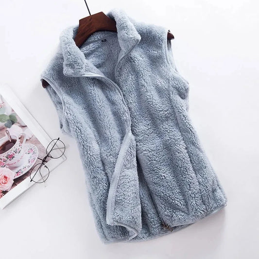 2026 Autumn Winter Polar Fleece Vest Women Coat High Collar Zipper Sleeveless Jacket Warm Coral Velvet Vest Female Waistcoat 4XL